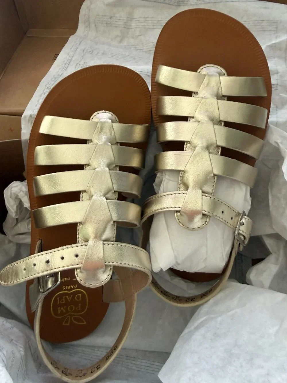 NWT (New With Tags): Pom d'Api Plagette Strap metallic leather sandals (Gold)